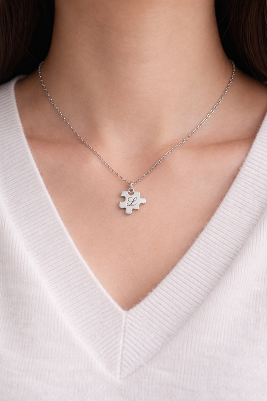 Collier Puzzle Personnalisé Initiale - Couleur Argent, Or rose ou or - Bijou Symbolique & Cadeau Unique