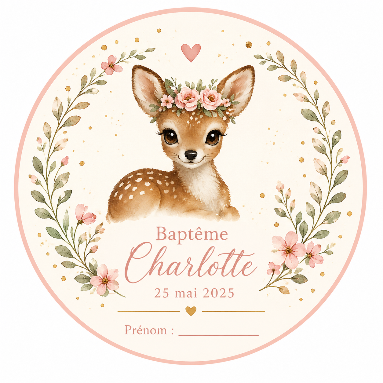 Gobelet Baptême Personnalisés - Sticker Aquarelle Animal au choix - Date & Prénom