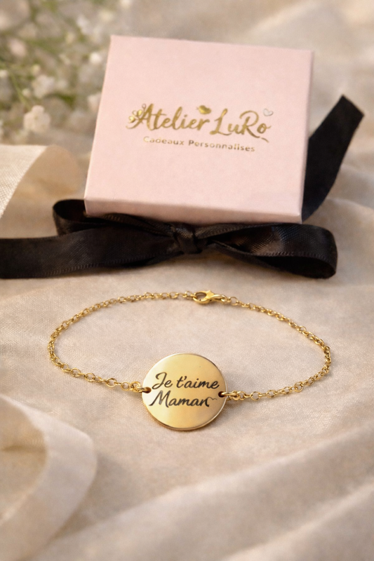 Bracelet Personnalisé Femme en Acier Inoxydable – Texte Gravé au Choix – 3 Couleurs Or