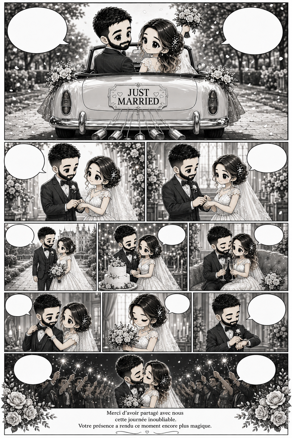 Votre histoire en BD - Page illustré personnalisé avec bulle à remplir (recto/verso)