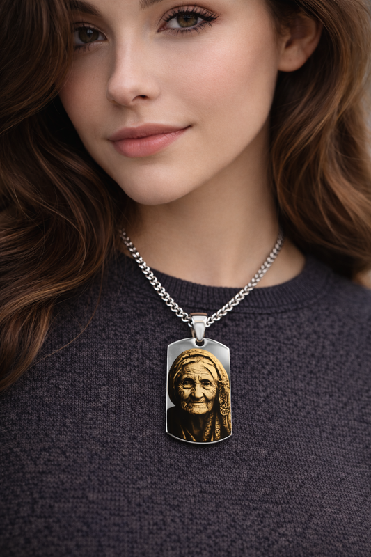 Collier Photo Personnalisé Gravé - Médaille Souvenir Unique