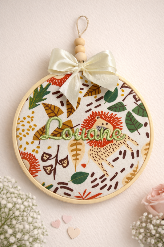 Tambourin Brodé personnalisé prénom 15cm - Décoration murale enfant / cadeau