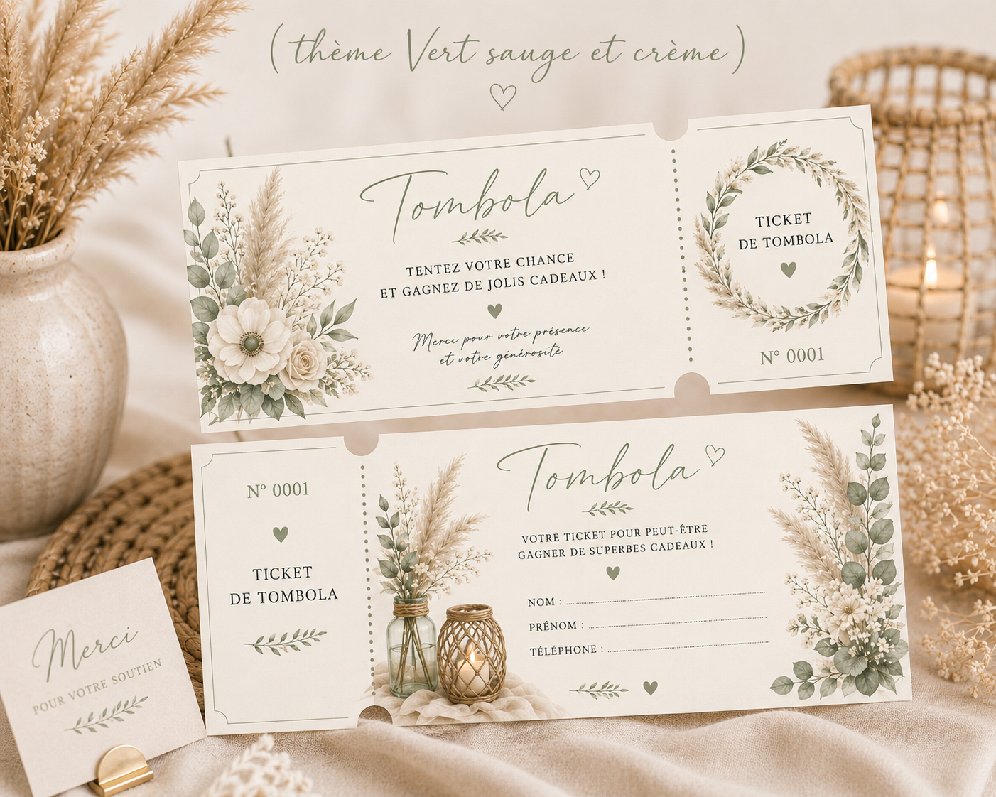 Ticket Tombola Personnalisés pour Mariage & Évènements - 6 thèmes Élégant