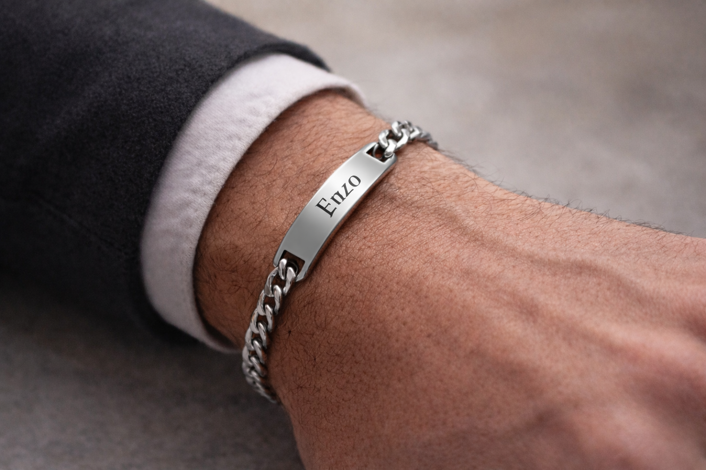 Bracelet homme personnalisé prénom & date - Bracelet gravé acier inoxydable 20cm