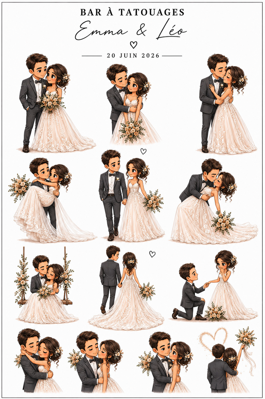 Bar à tatouages éphémères personnalisé - Chibi Mariage & fleurs