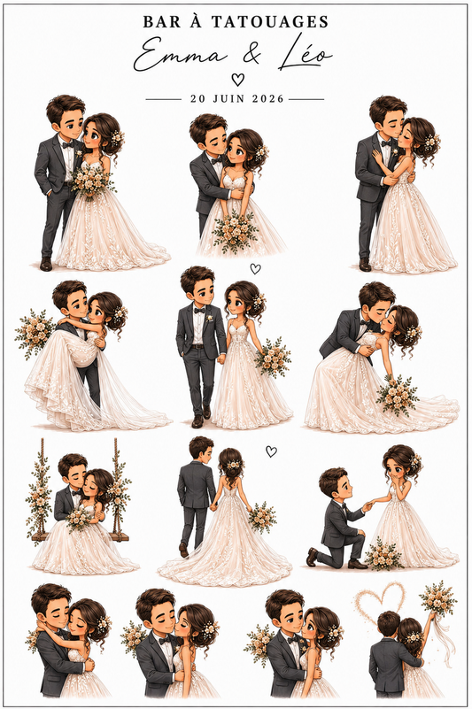 Bar à tatouages éphémères personnalisé - Chibi Mariage & fleurs