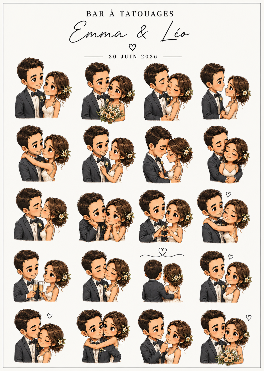 Bar à tatouages éphémères personnalisé - Chibi Mariage & fleurs