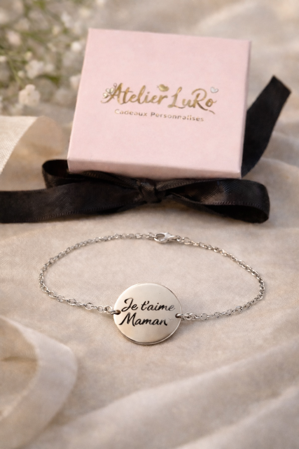 Bracelet Personnalisé Femme en Acier Inoxydable – Texte Gravé au Choix – 3 Couleurs Or