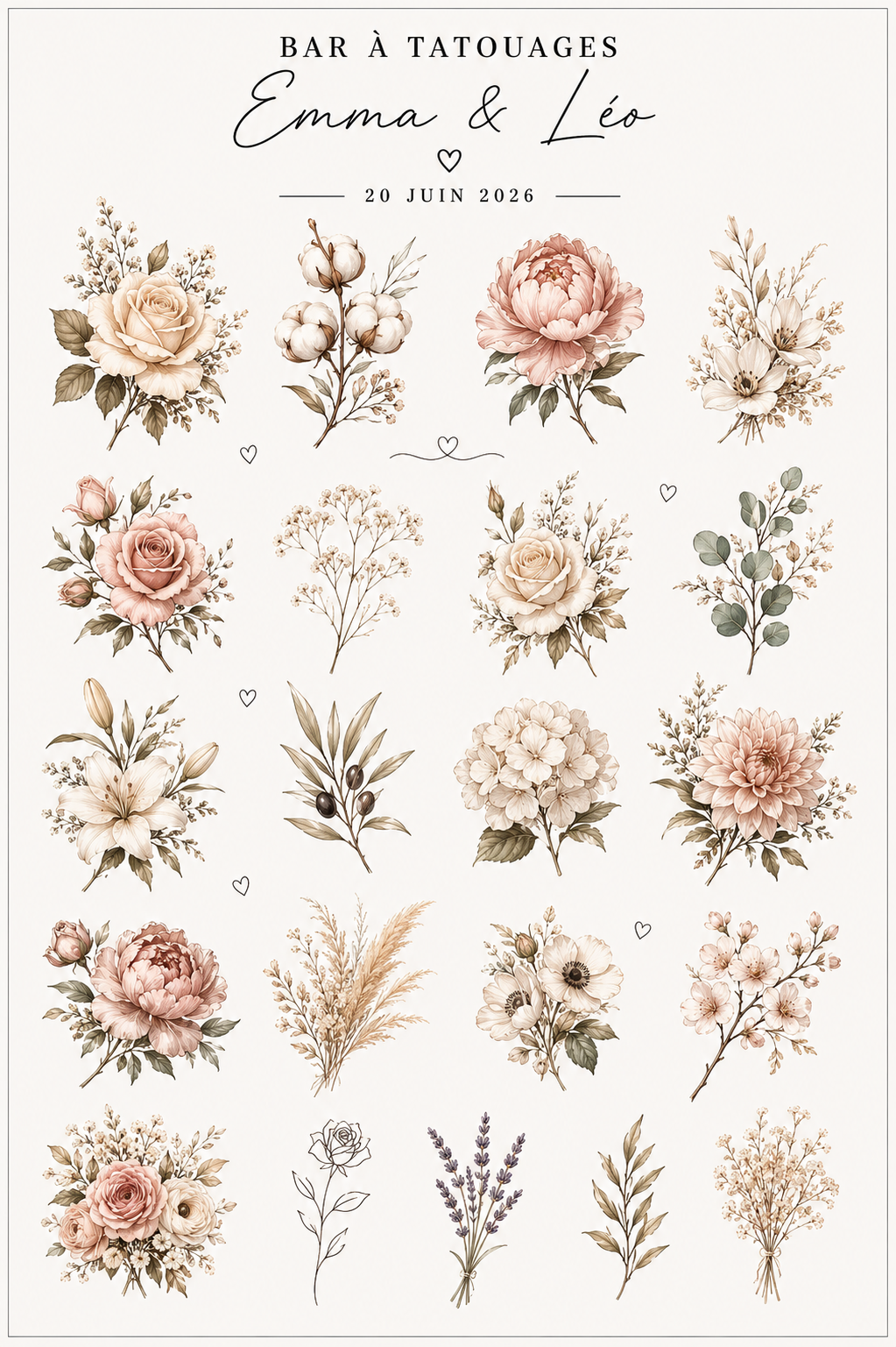 Bar à tatouages éphémères personnalisé - Chibi Mariage & fleurs