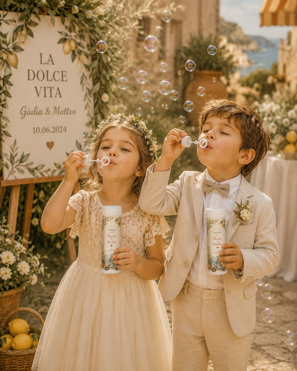 Tube à bulles Mariages Personnalisés - Prénoms, date & Thème au Choix