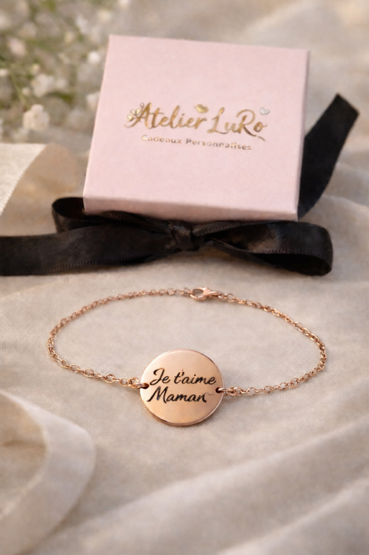 Bracelet Personnalisé Femme en Acier Inoxydable – Texte Gravé au Choix – 3 Couleurs Or