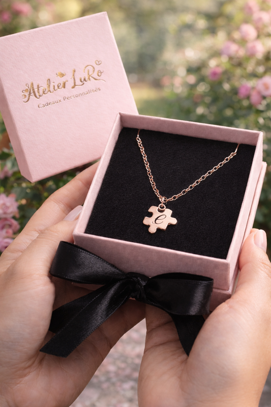 Collier Puzzle Personnalisé Initiale - Couleur Argent, Or rose ou or - Bijou Symbolique & Cadeau Unique