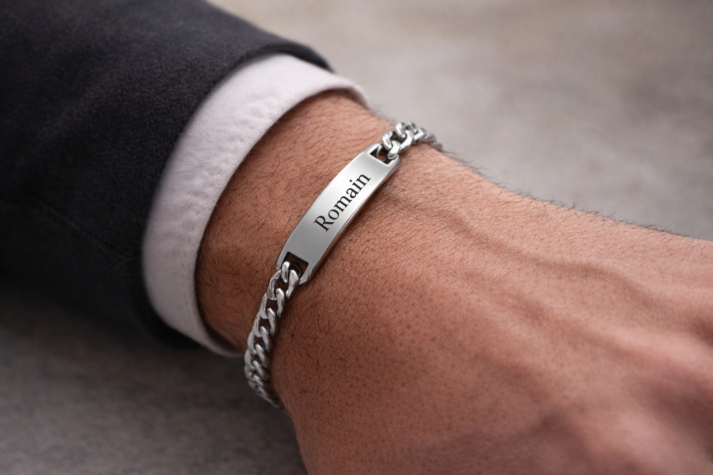 Bracelet homme personnalisé prénom & date - Bracelet gravé acier inoxydable 20cm