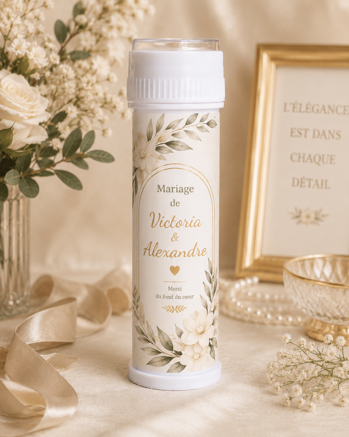 Tube à bulles Mariages Personnalisés - Prénoms, date & Thème au Choix