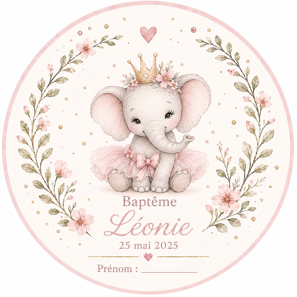 Gobelet Baptême Personnalisés - Sticker Aquarelle Animal au choix - Date & Prénom