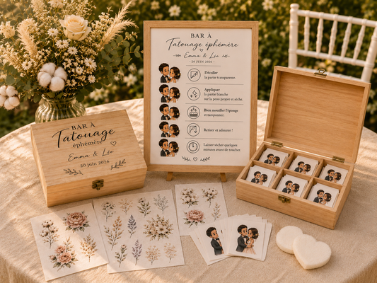 Bar à tatouages éphémères personnalisé - Chibi Mariage & fleurs
