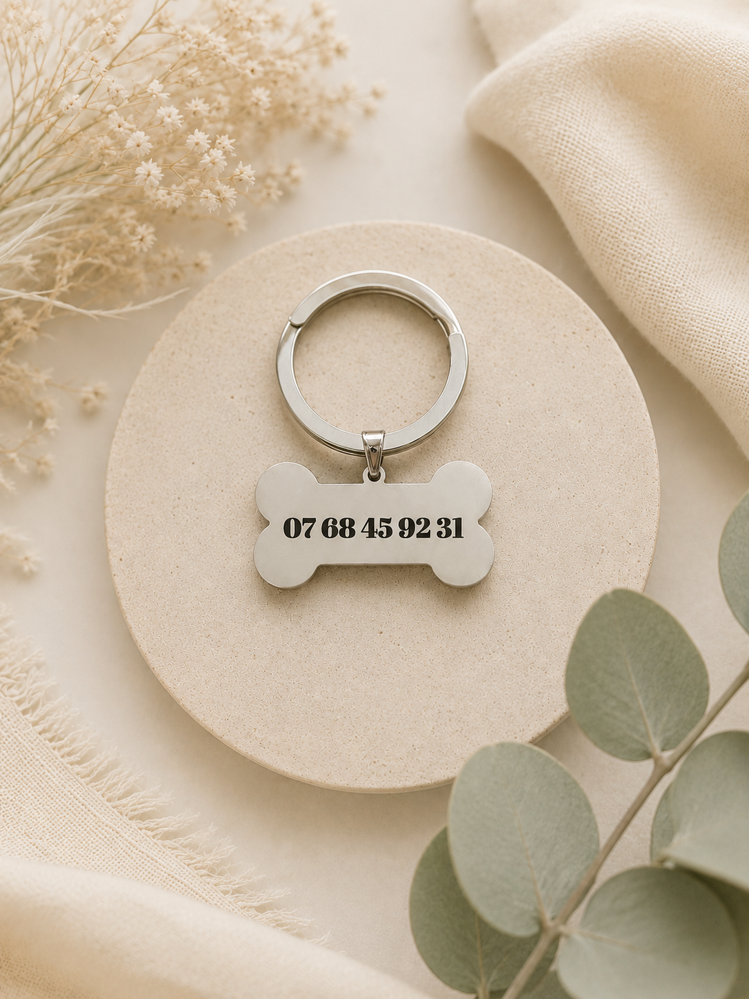 🐾 Médaille Chien Personnalisée en Forme d’Os – Gravure Prénom & Téléphone – Acier Inoxydable Résistant