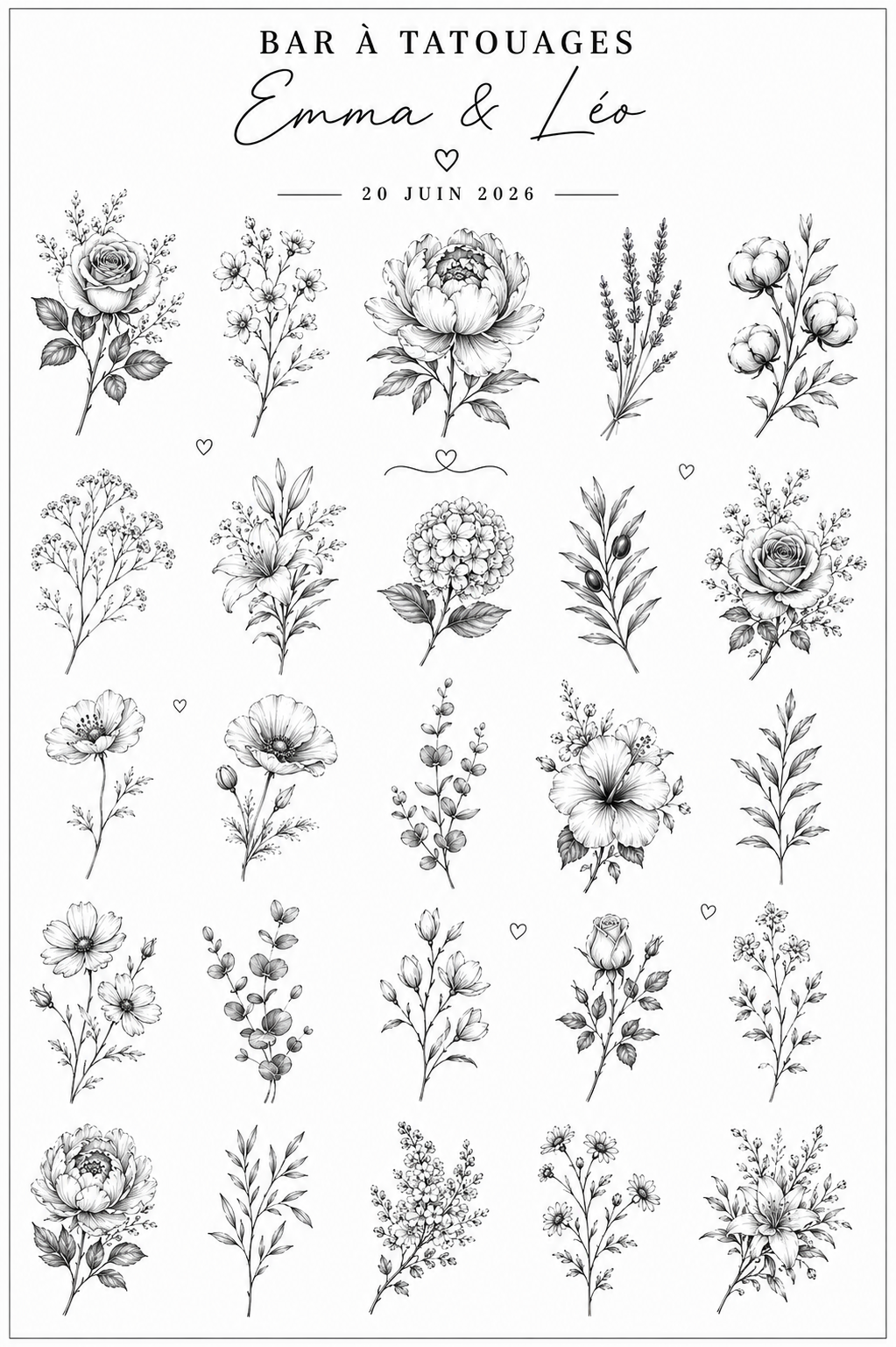 Bar à tatouages éphémères personnalisé - Chibi Mariage & fleurs