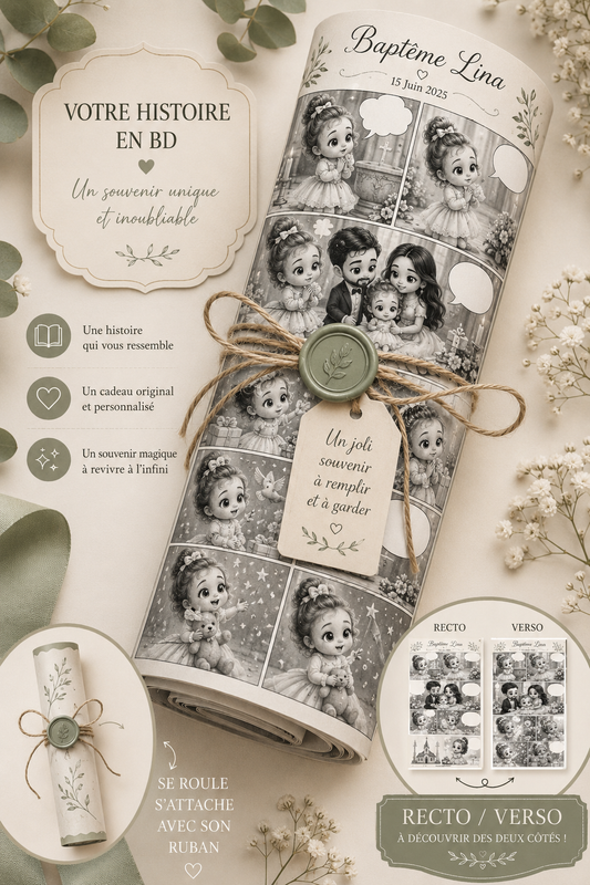 BD Baptême personnalisé - Histoire illustrée à remplir - Cadeau souvenir unique