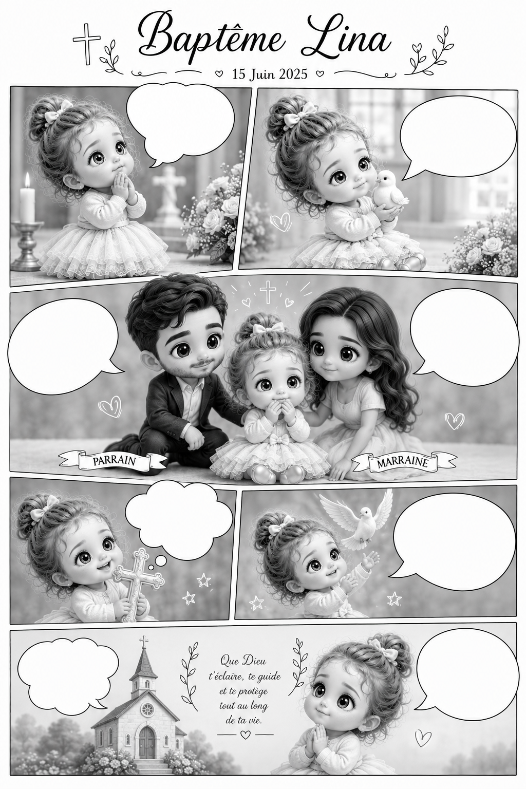 BD Baptême personnalisé - Histoire illustrée à remplir - Cadeau souvenir unique