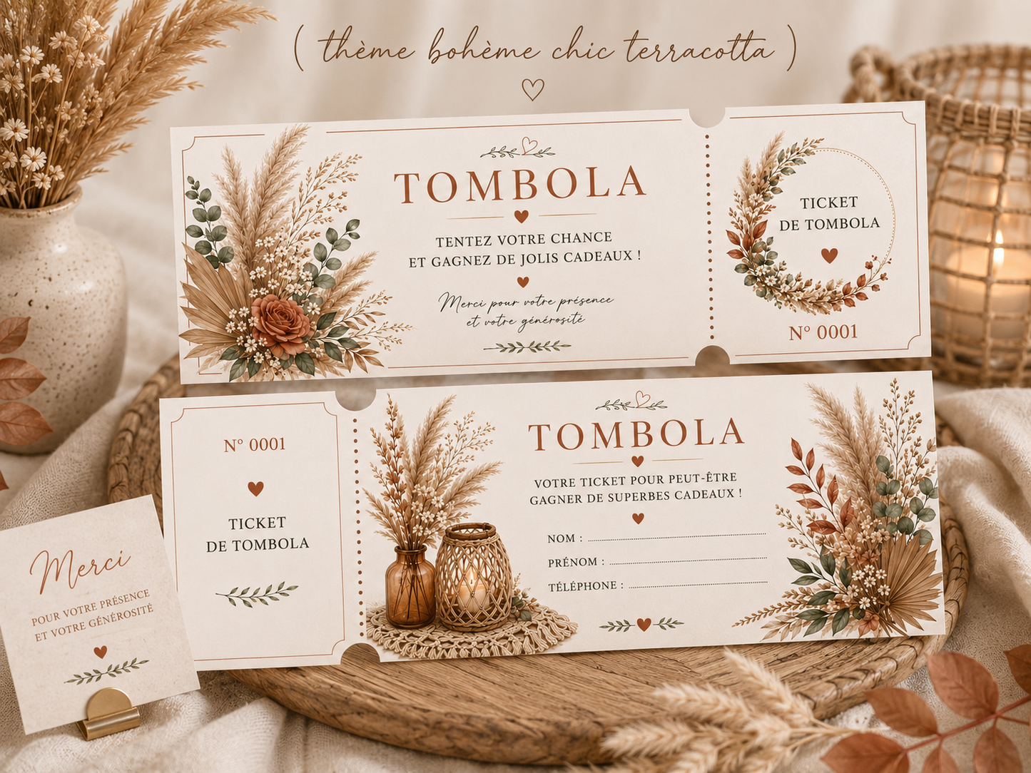 Ticket Tombola Personnalisés pour Mariage & Évènements - 6 thèmes Élégant