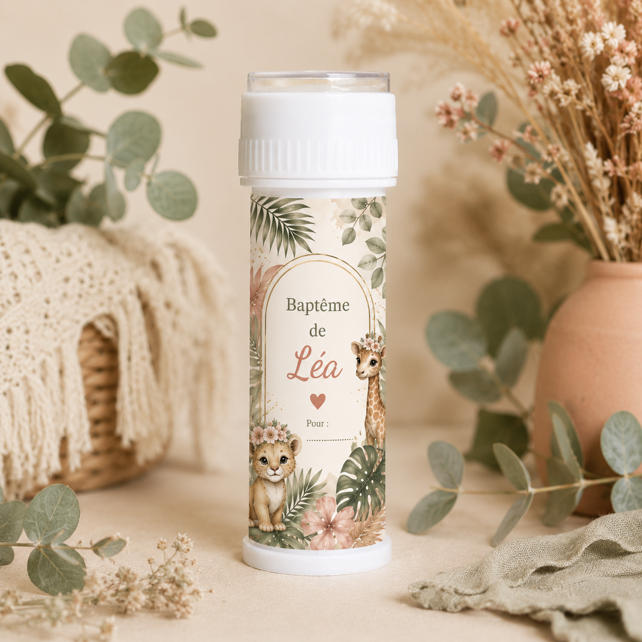 Tube à Bulles Baptême Personnalisé - Thème au choix avec prénom - Cadeau invité
