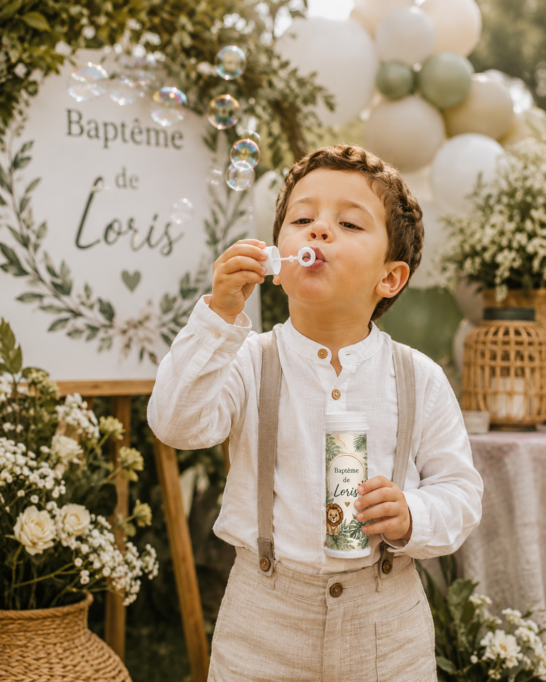 Tube à Bulles Baptême Personnalisé - Thème au choix avec prénom - Cadeau invité