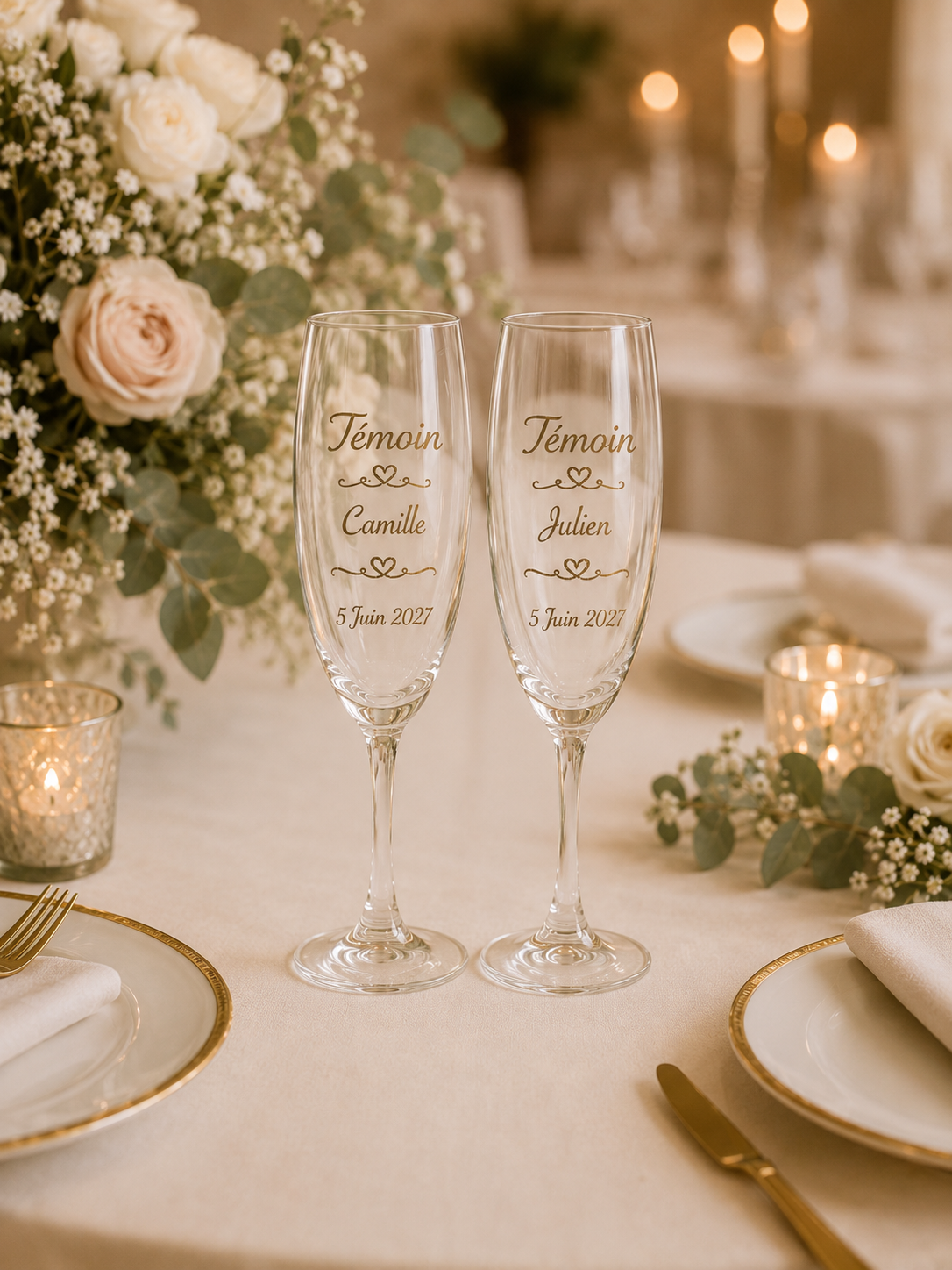 Flûte à champagne personnalisées Témoin de mariage - Gravure Prénom & Date - Cadeau Témoin