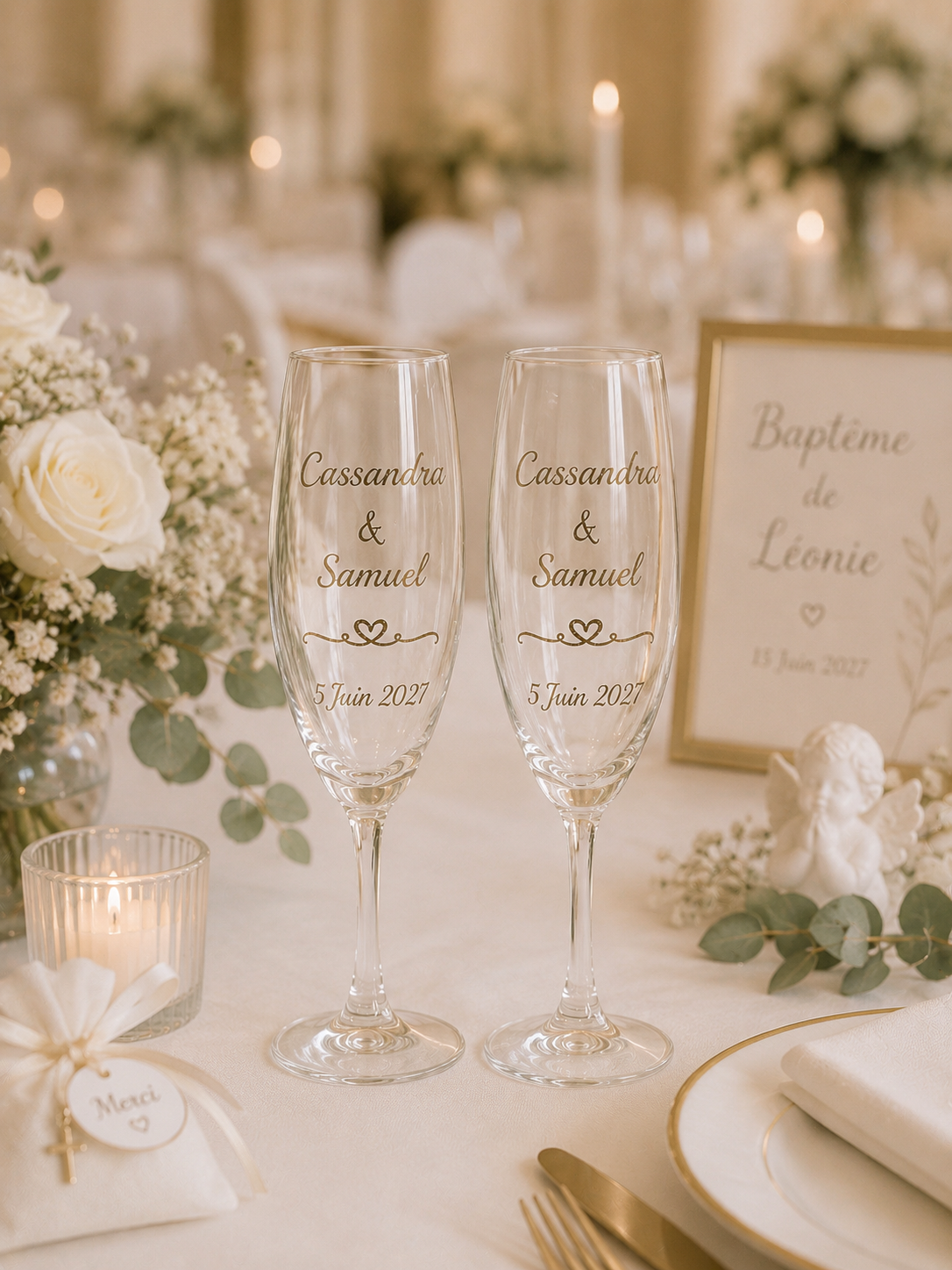Flûte à champagne personnalisées - Cadeau de mariage élégant avec prénoms et date gravés