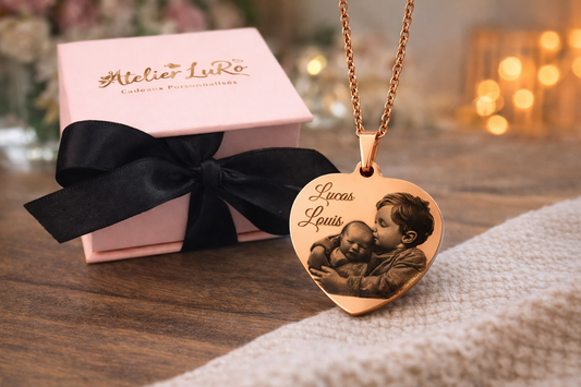 Collier Cœur Personnalisé avec Photo et Prénom – Bijou Gravé en Acier Inoxydable Or, Or Rose ou Argent