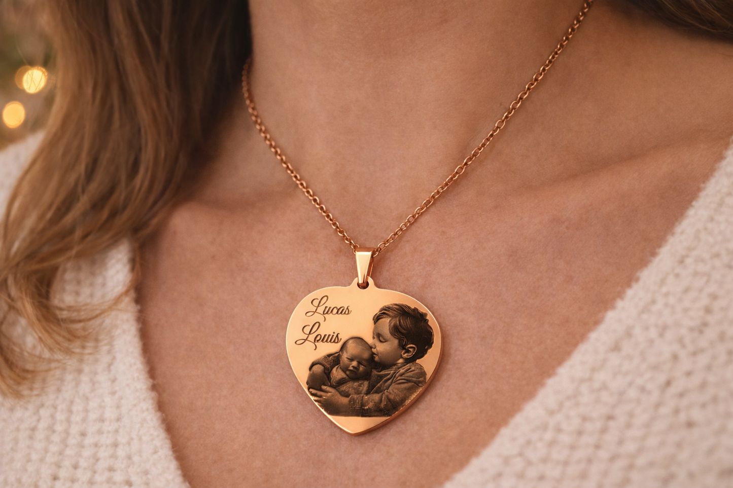 Collier Cœur Personnalisé avec Photo et Prénom – Bijou Gravé en Acier Inoxydable Or, Or Rose ou Argent