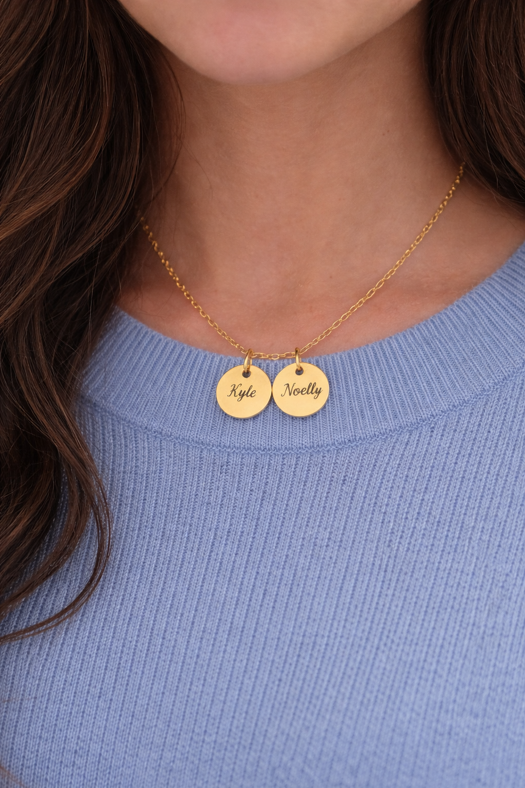 Collier personnalisé multi-médailles gravées – Prénoms & dates au verso