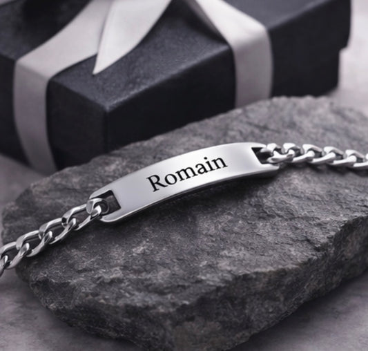 Bracelet homme personnalisé prénom & date - Bracelet gravé acier inoxydable 20cm