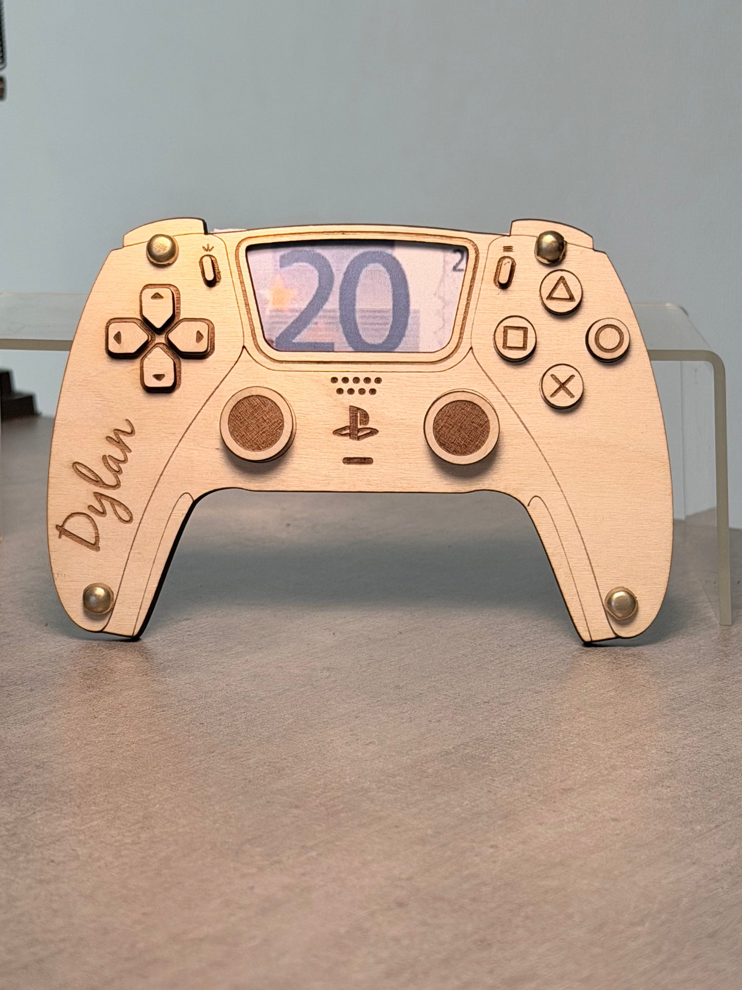Porte-billets manette de jeu en bois gravé au laser, personnalisable