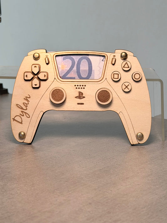 Porte-billets manette de jeu en bois gravé au laser, personnalisable