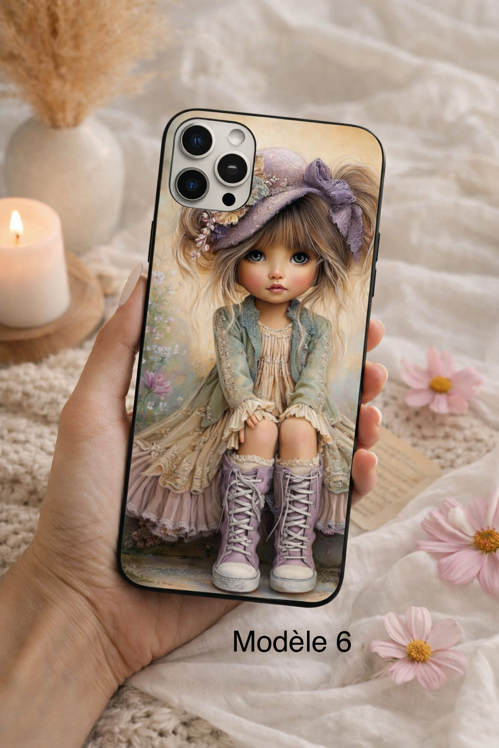 Coque téléphone personnalisée fille vintage - compatible iPhone, Samsung, Xiomi, Huawei, Oppo, Google Pixel