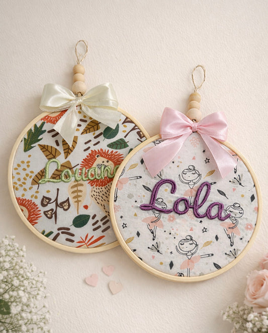 Tambourin Brodé personnalisé prénom 15cm - Décoration murale enfant / cadeau