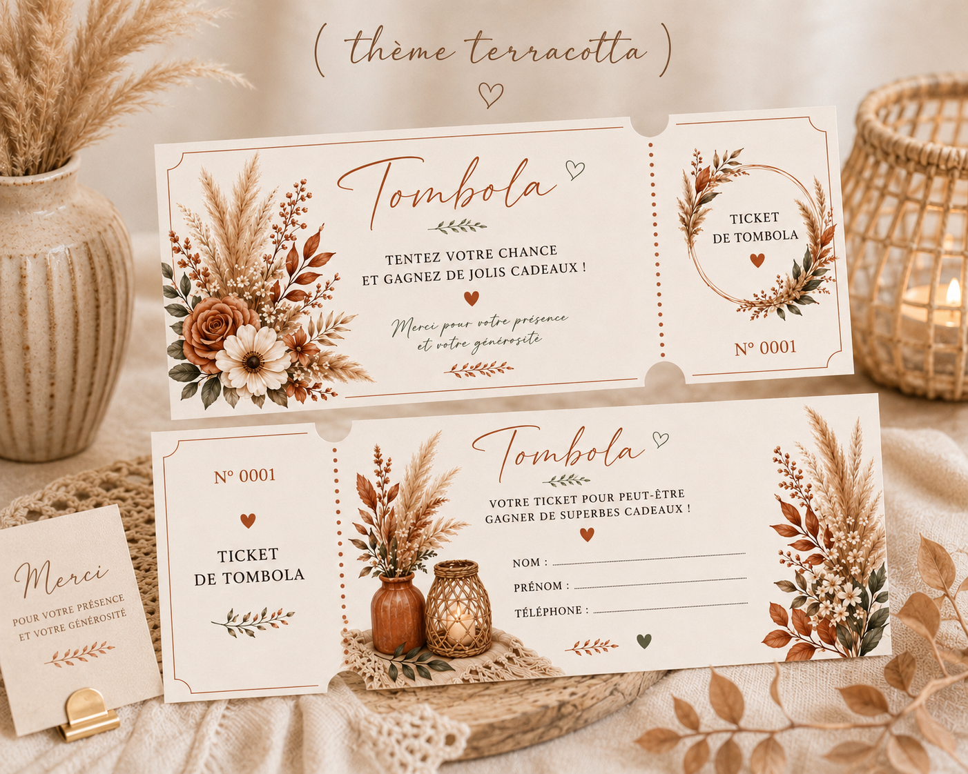 Ticket Tombola Personnalisés pour Mariage & Évènements - 6 thèmes Élégant